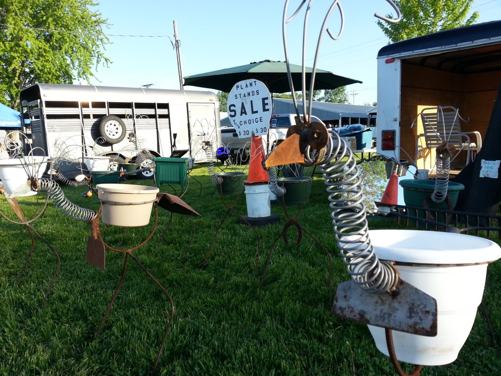 Plant stand welded art for sale during the first Flea Market May 31, 2014