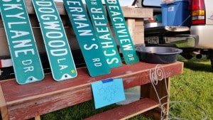 Flea Market Road Signs and Bench