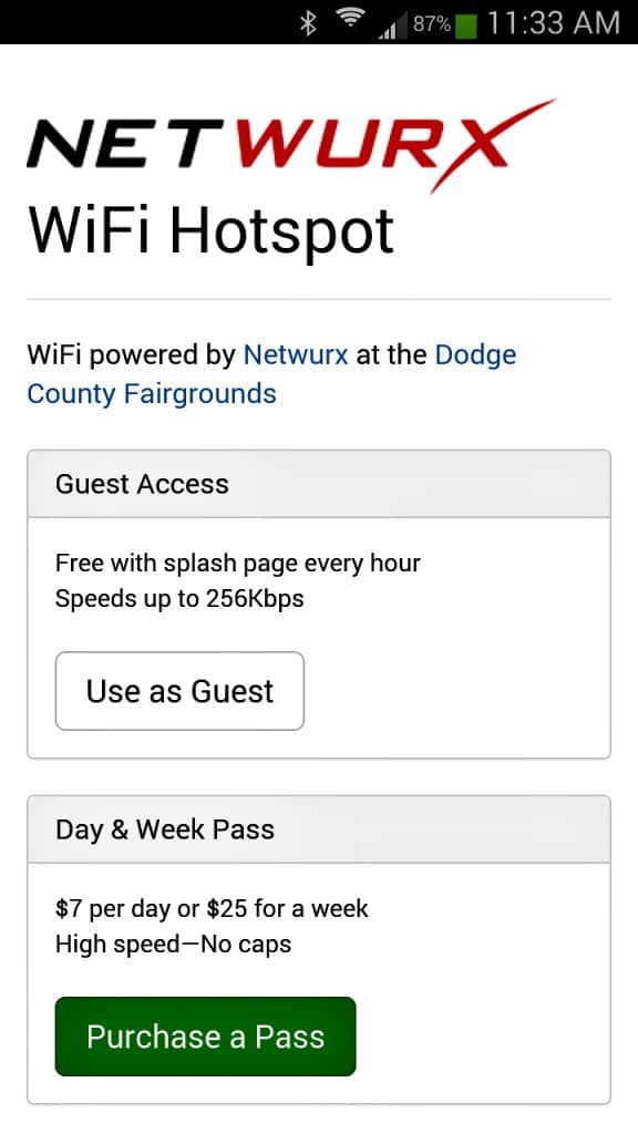 Screenshot Netwurx WIFI Splash Page Browser